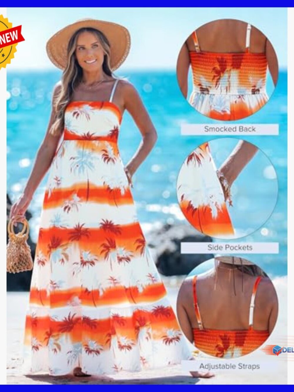 Spaghetti Strap Maxi Dress A-Line Flowy Summer Casual Beach - Picture 4 of 7